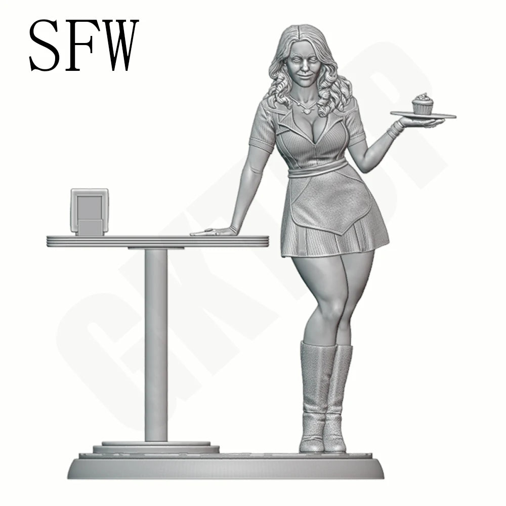 1/24 Retro Diner Attendant, Resin Model Figure Kit, Unassembled and Unpainted