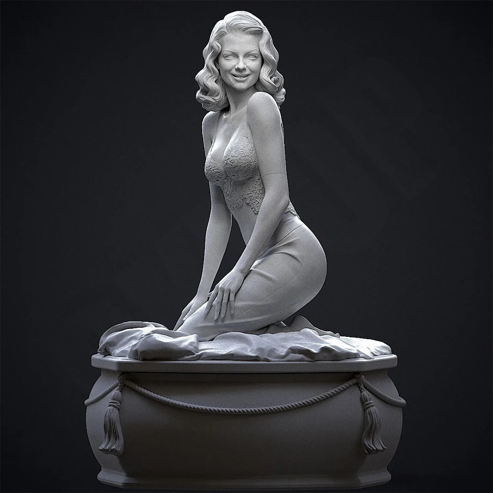 1/24 Vintage Woman on Pedestal, Resin Model Figure Kit, Unassembled and Unpainted