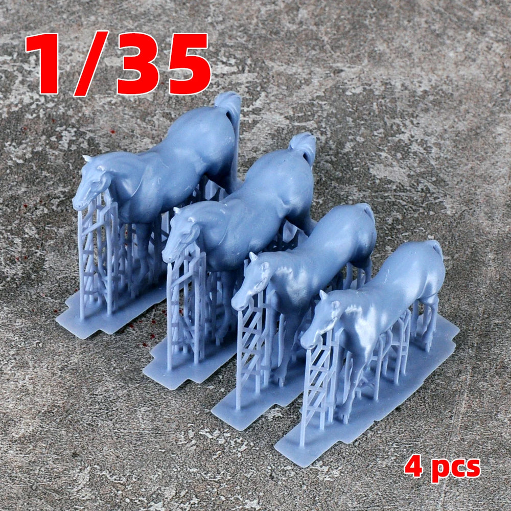 1/35 Horse Figurines, 2 Figures, Resin Model Creature Kit, Wildlife Theme, Unassembled and Unpainted