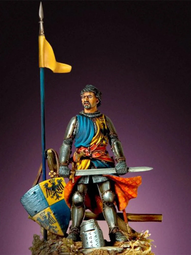 1/32 Medieval Knight with Heraldic Banner, Resin Model Figure Kit, Unassembled and Unpainted