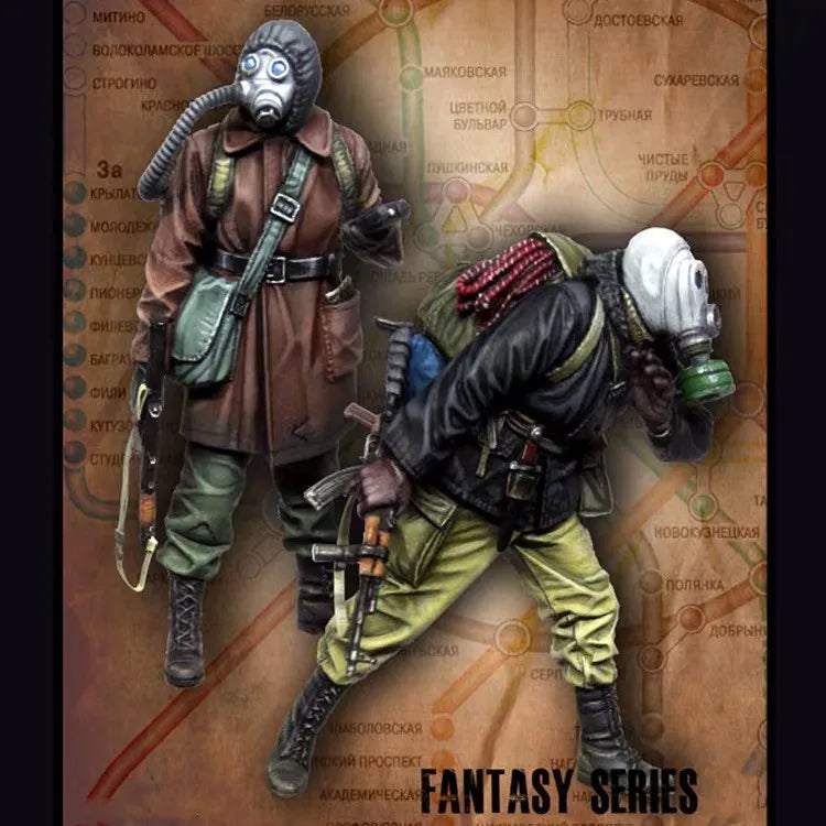 1/35 Wasteland Raiders with Headwraps and Axes, 2 Figures, Resin Model Figure Kit, Fantasy Theme, Unassembled and Unpainted