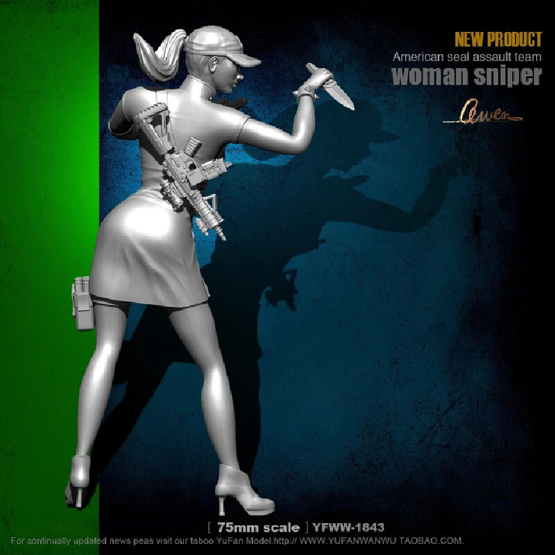 75mm Modern Female Assassin, Resin Model Figure Kit, Unassembled and Unpainted
