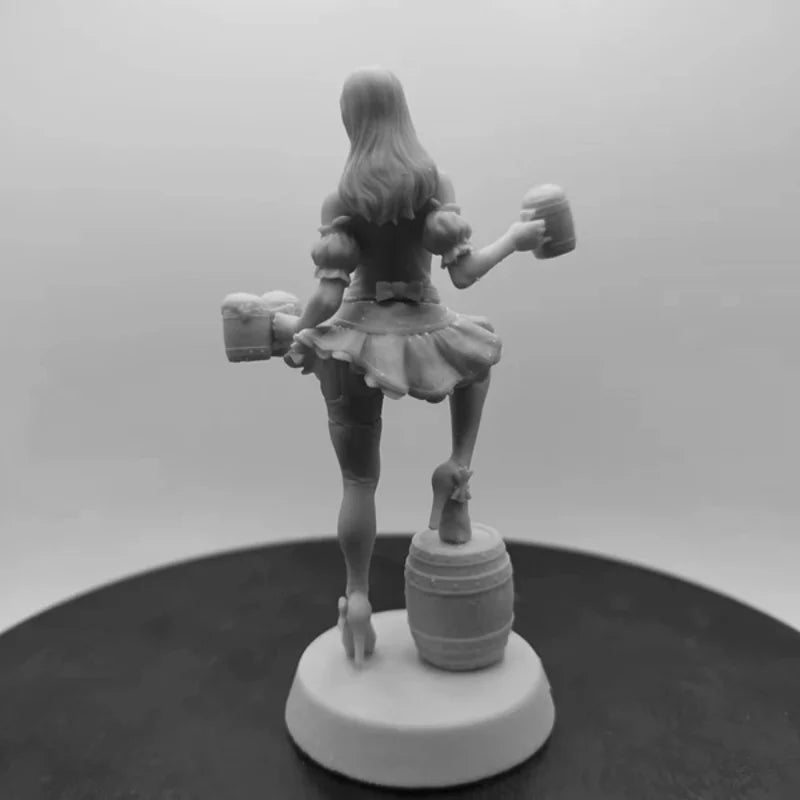 1/24 Female Bartender with Beer Barrel, Resin Model Figure Kit, Unassembled and Unpainted