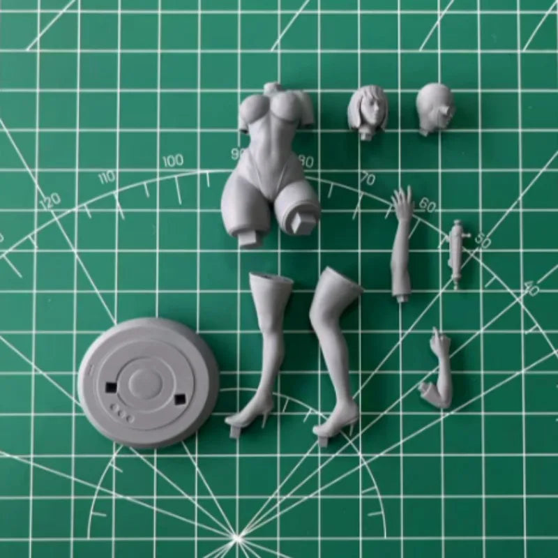 1/24 Sci-Fi Female Commando in Cyan Suit, Resin Model Figure Kit, Unassembled and Unpainted