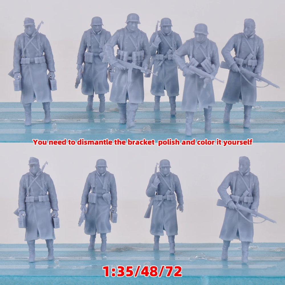 1/35 WWII German Infantry Winter Greatcoats, 6 Figures, Resin Model Figure Kit, Unassembled and Unpainted