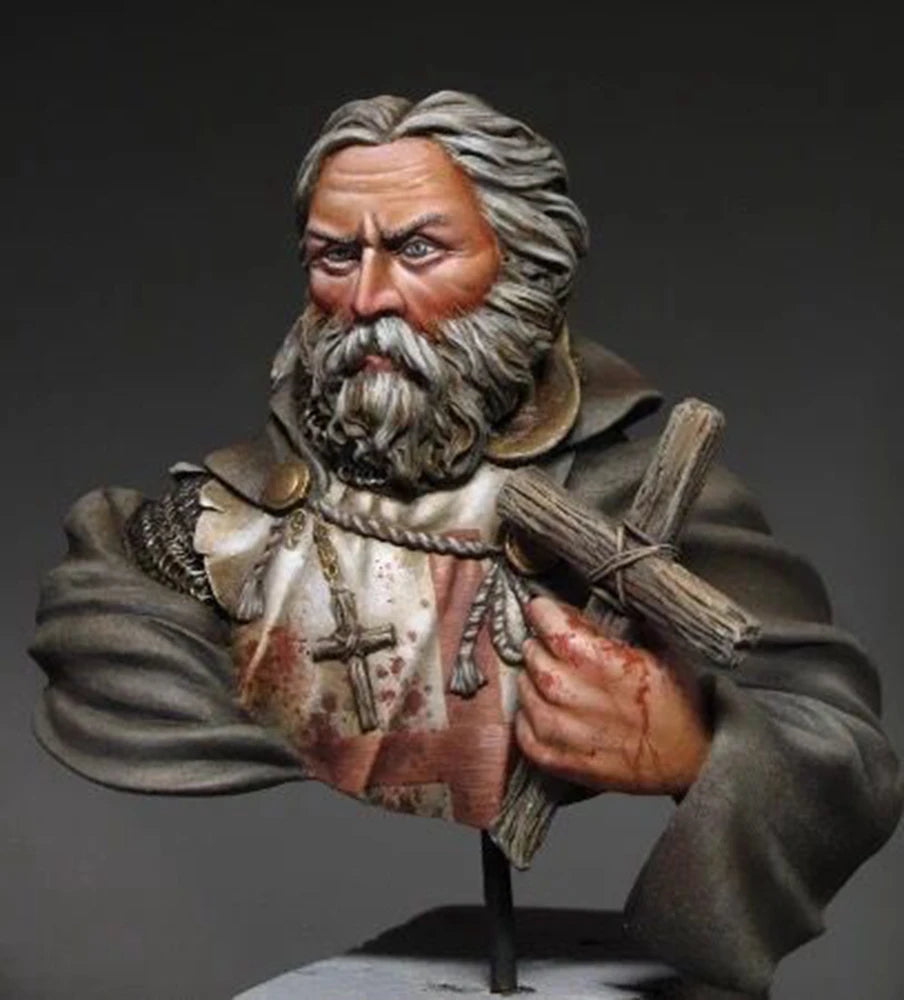 1/10 Medieval Bearded Crusader with Wooden Cross, Resin Model Bust Kit, Unassembled and Unpainted