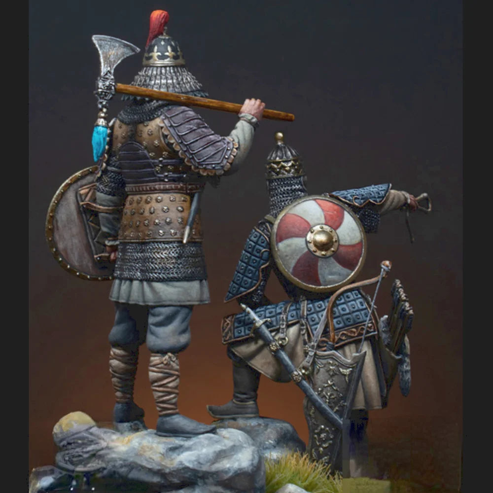 1/32 Medieval Mongol Warriors, 2 Figures, Resin Model Figure Kit, Unassembled and Unpainted