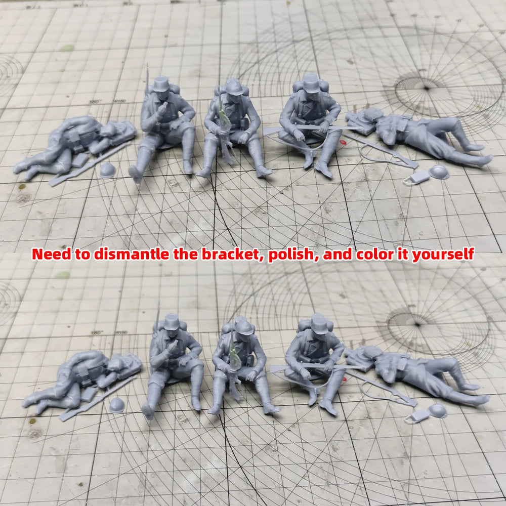 1/35 WWI French Soldiers at Rest, 5 Figures, Resin Model Figure Kit, Unassembled and Unpainted