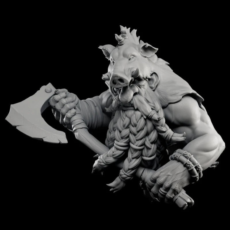 60mm Boarhead Dwarf Berserker, Resin Model Bust Kit, Fantasy Theme, Unassembled and Unpainted