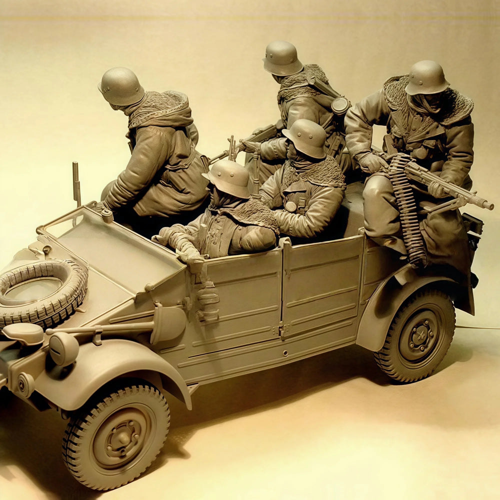 120mm WWII Combat Squad, 5 Figures, Resin Model Figure Kit, Unassembled and Unpainted