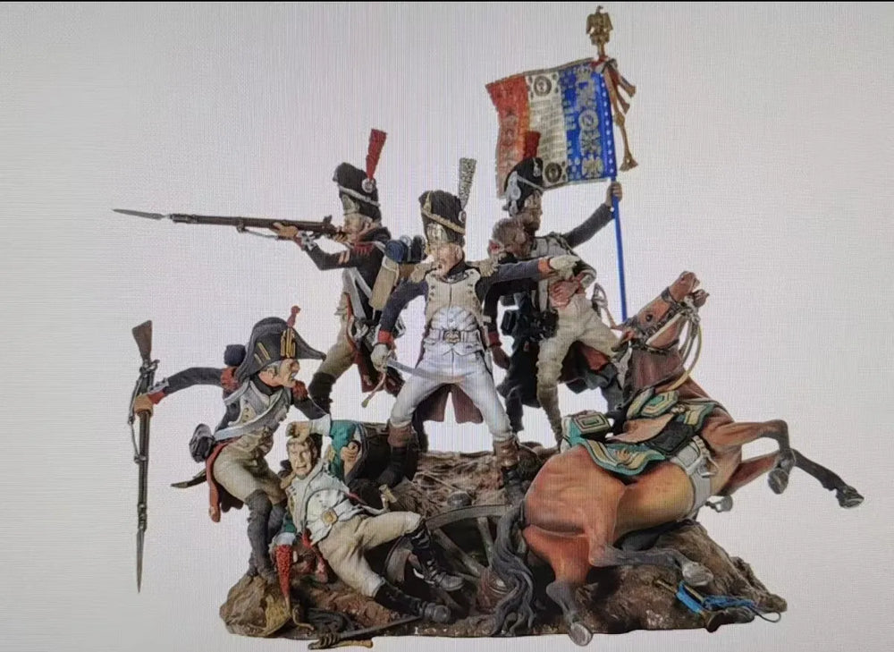 1/32 Napoleonic Cavalry & Infantry, 6 Figures, Resin Model Diorama Kit, Unassembled and Unpainted