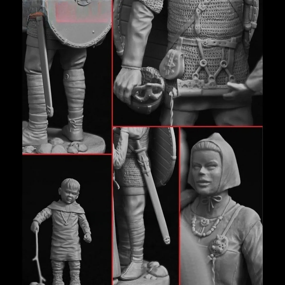 75mm Nordic Fantasy Warriors, 3 Figures, Resin Model Figure Kit, Fantasy Theme, Unassembled and Unpainted