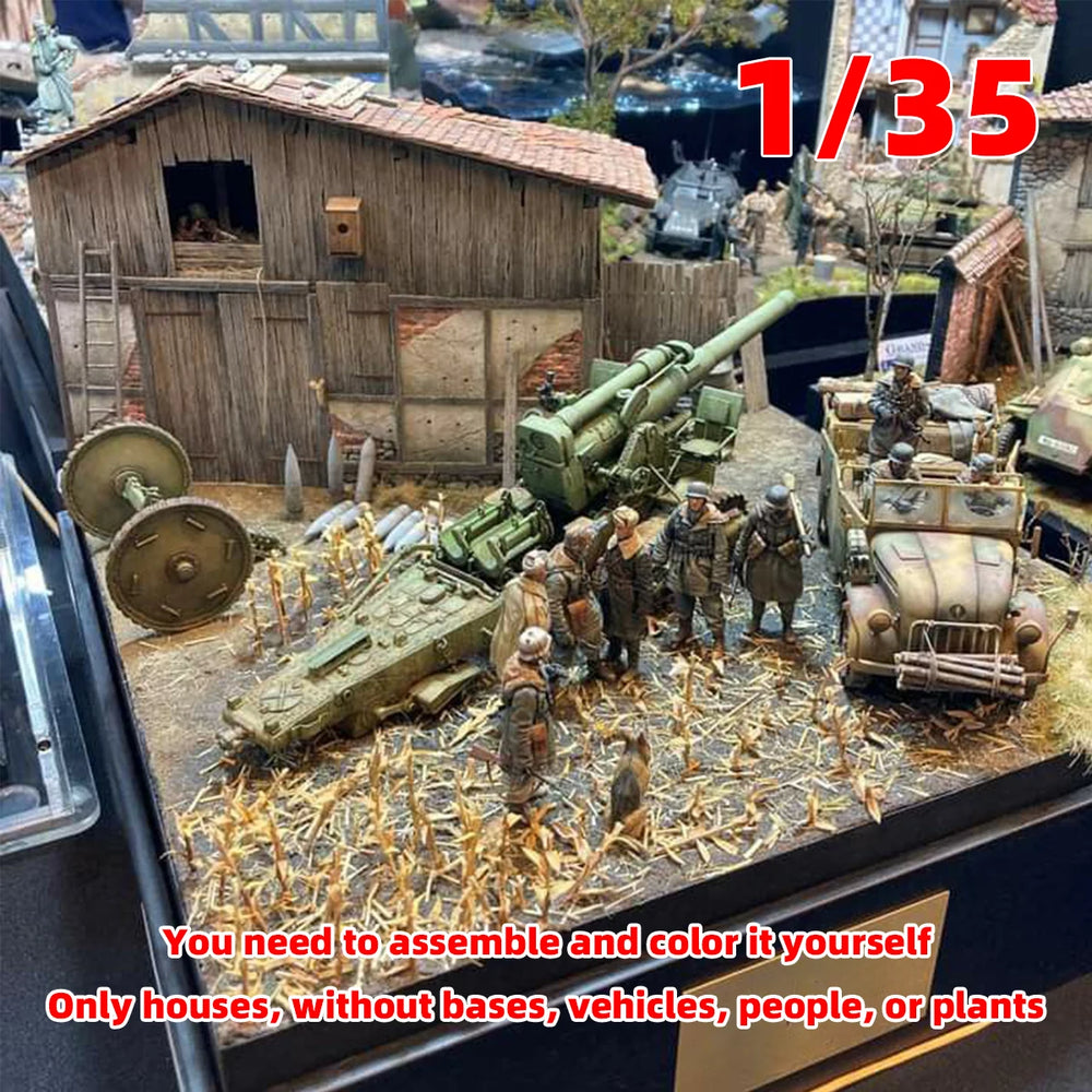 1/35 WWII German Warehouse Complex, 20 Figures, Resin Model Diorama Kit, Unassembled and Unpainted