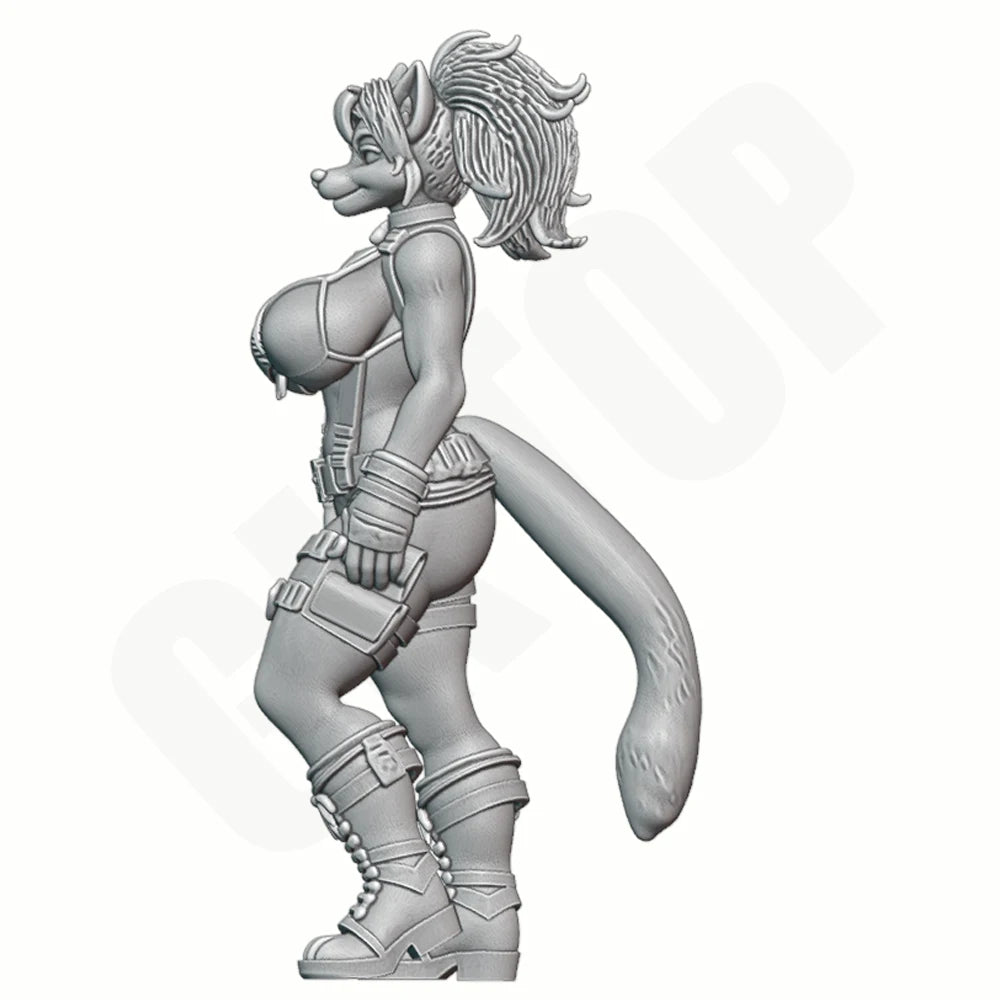 1/24 Wolf-Girl Warrior, Resin Model Figure Kit, Fantasy Theme, Unassembled and Unpainted