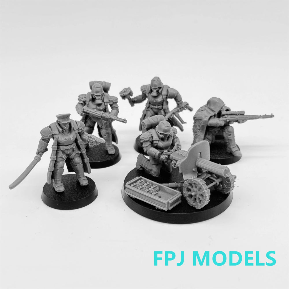 28mm Grim Guard Delta Squad, 5 Figures, Resin Model Figure Kit, Fantasy Theme, Unassembled and Unpainted