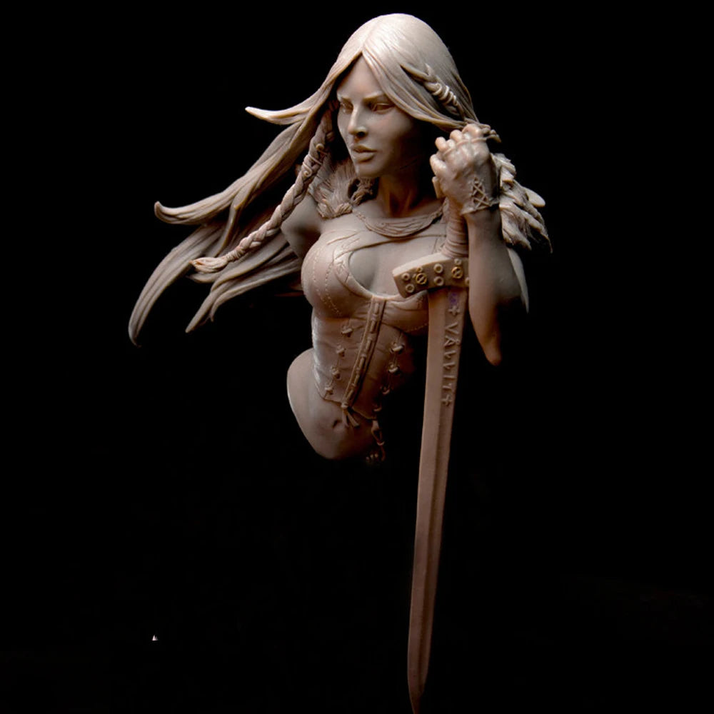 1/10 Warrior with Ornate Armor and Flowing Hair, Resin Model Bust Kit, Fantasy Theme, Unassembled and Unpainted