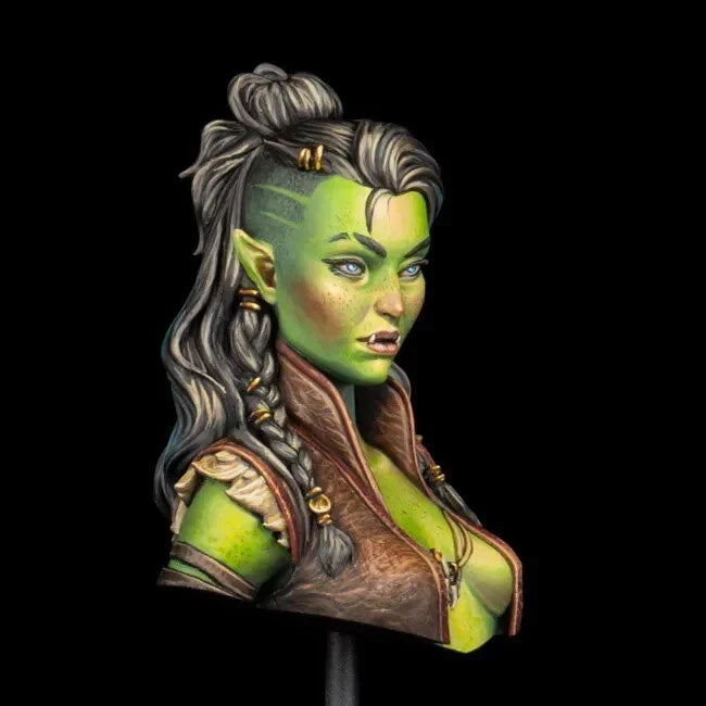 1/12 Orc Warrior with Braided Hair and Spiked Armor, Resin Model Bust Kit, Fantasy Theme, Unassembled and Unpainted