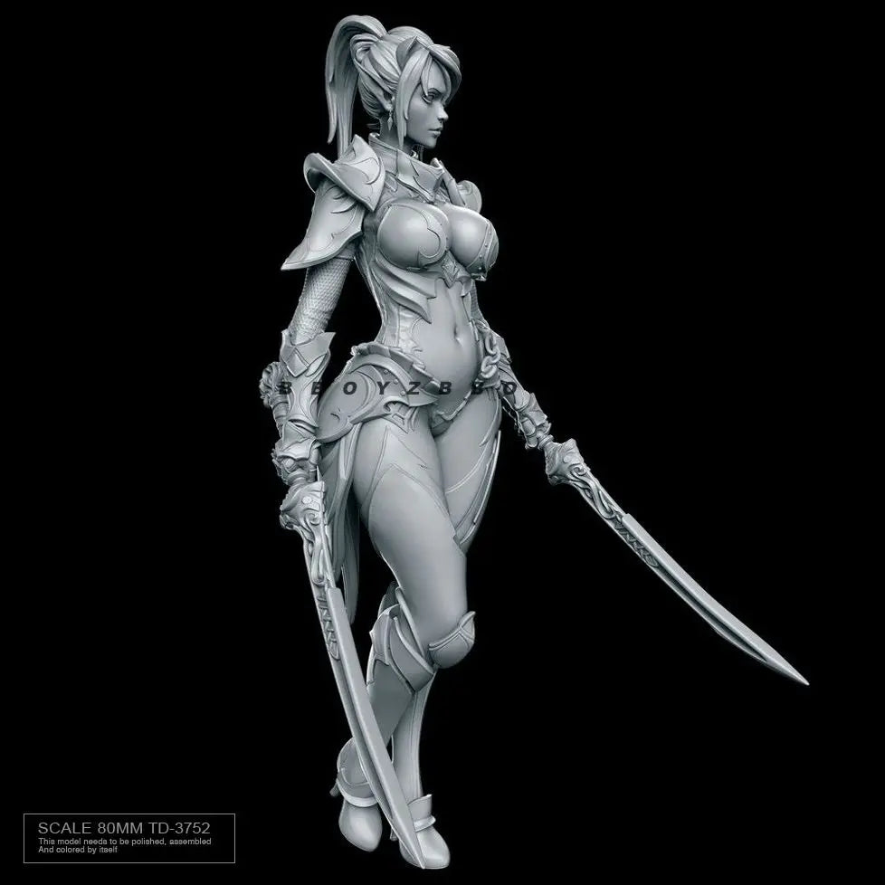 90mm She-Demon Warrior with Dual Blades, Resin Model Figure Kit, Fantasy Theme, Unassembled and Unpainted