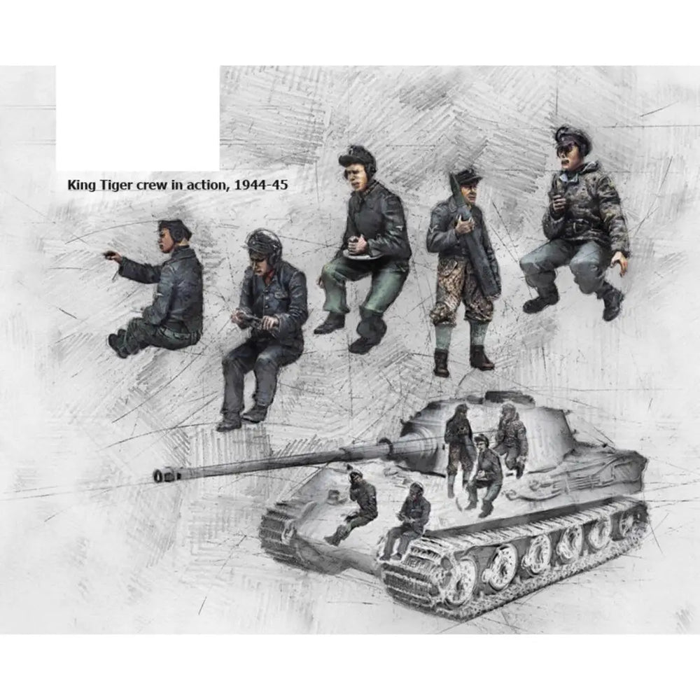 1/35 WWII German King Tiger with Crew in Action, 6 Figures, Resin Model Vehicle Kit, Unassembled and Unpainted