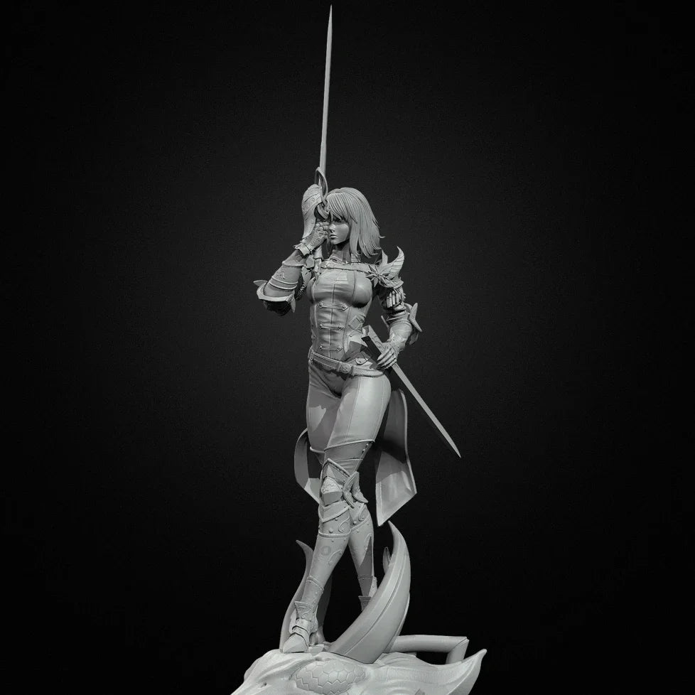 75mm Female Warrior with Raised Greatsword Ascending Pose, Resin Model Figure Kit, Fantasy Theme, Unassembled and Unpainted