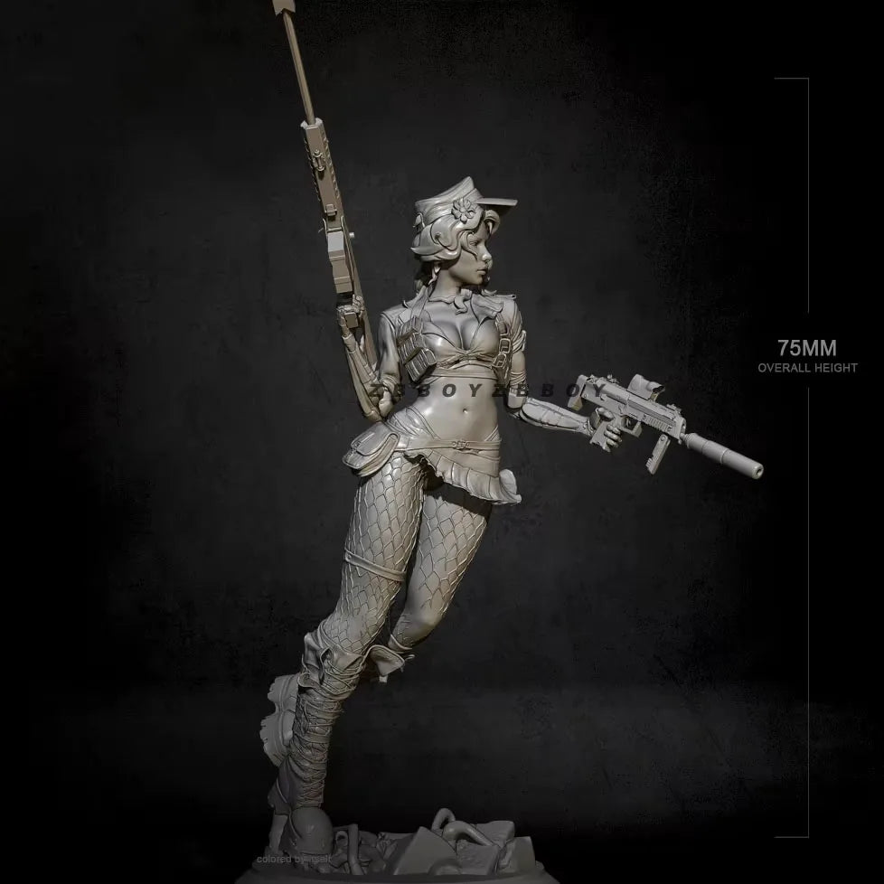 75mm Modern Female Tactical Operator with Assault Rifle and Pistol, Resin Model Figure Kit, Unassembled and Unpainted