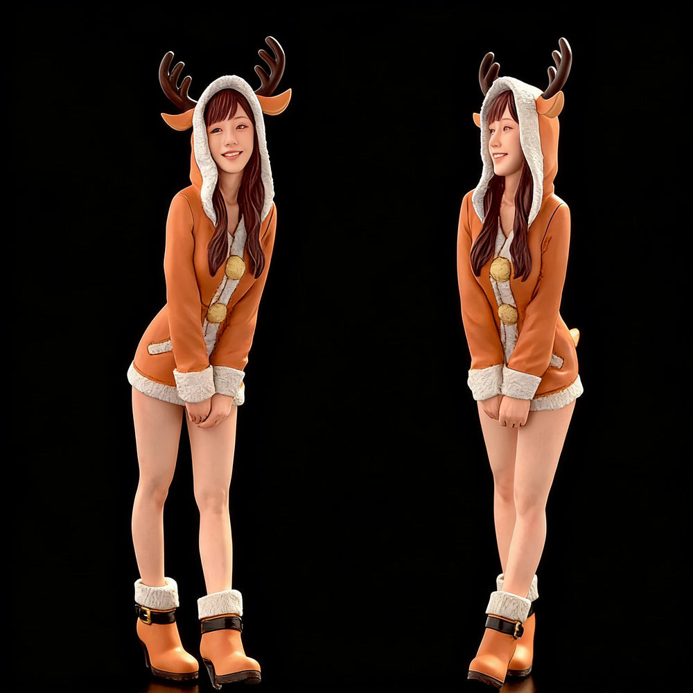 1/20 Christmas Girl with Reindeer Antlers, Resin Model Figure Kit, Anime Theme, Unassembled and Unpainted
