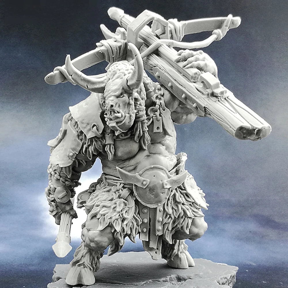 55mm Armored Minotaur Wielding Greatsword, Resin Model Figure Kit, Fantasy Theme, Unassembled and Unpainted
