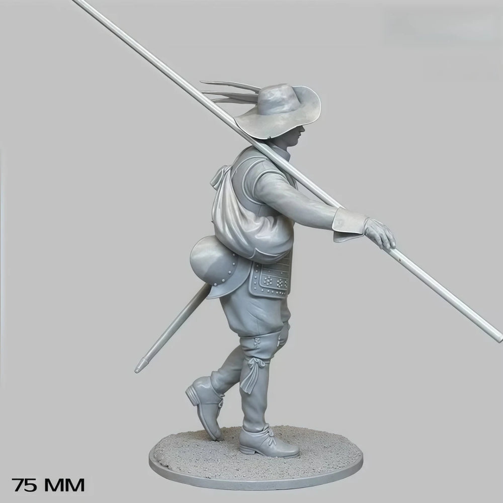 75mm 17th Century European Spearmen, 5 Figures, Resin Model Figure Kit, Military Theme, Unassembled and Unpainted