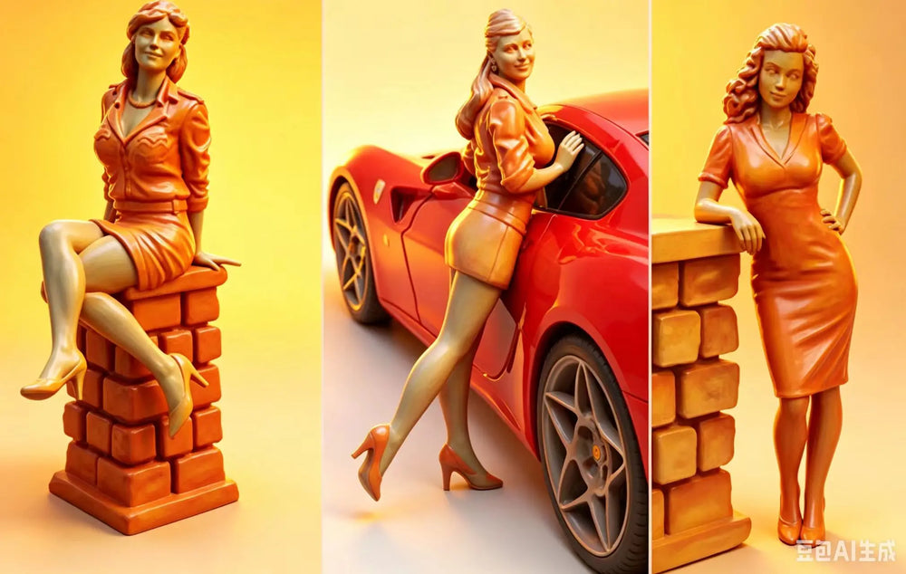 1/35 Vintage Pin-up Girls with Sports Car, 3 Figures, Resin Model Figure Kit, Unassembled and Unpainted