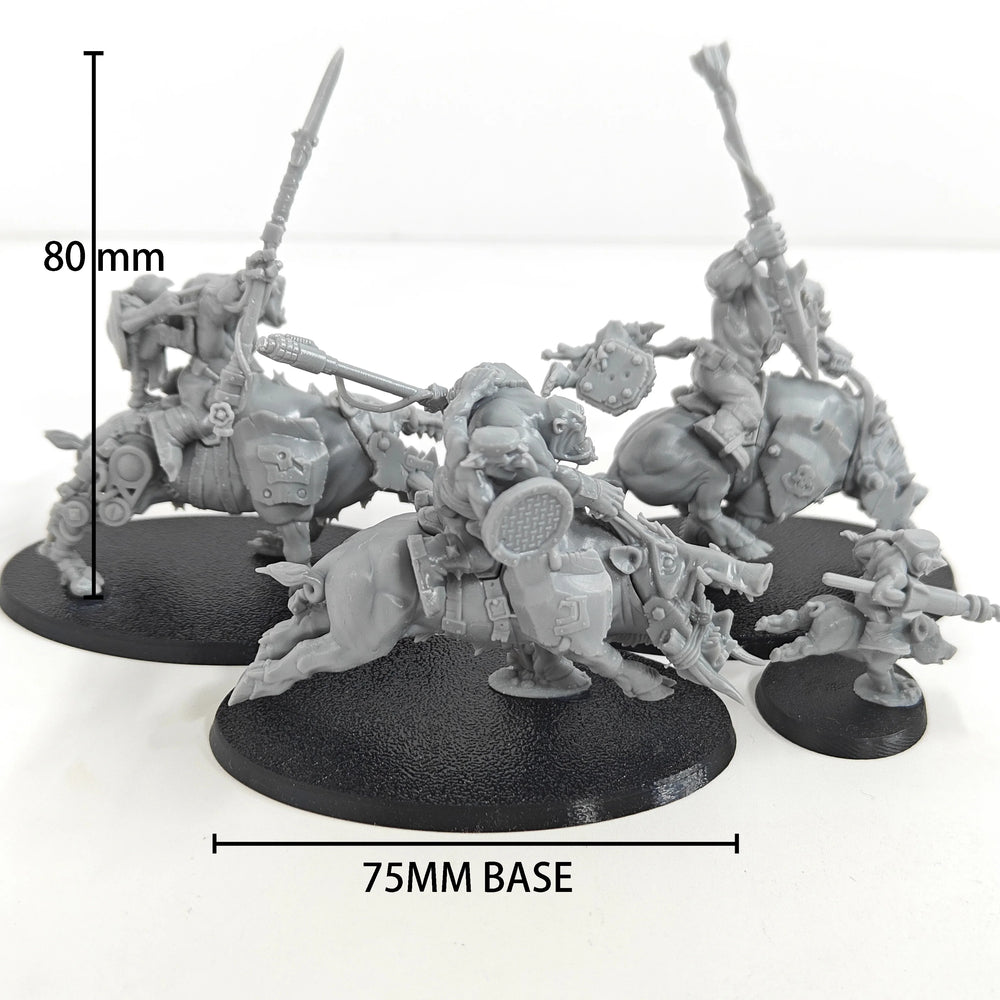 75mm Orc Boar Warriors, 11 Figures, Resin Model Figure Kit, Fantasy Theme, Unassembled and Unpainted