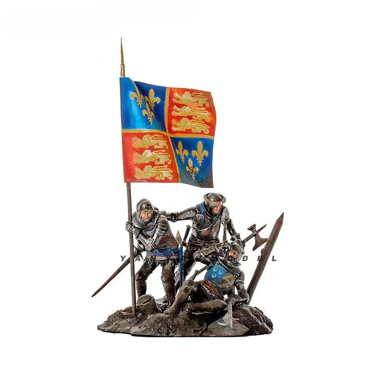 1/32 Medieval Soldiers with Banner, 4 Figures, Resin Model Figure Kit, Unassembled and Unpainted