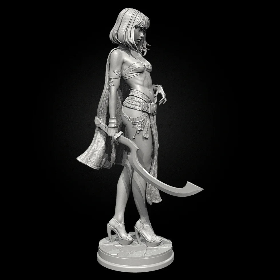 75mm Female Warrior with Scimitar, Resin Model Figure Kit, Fantasy Theme, Unassembled and Unpainted