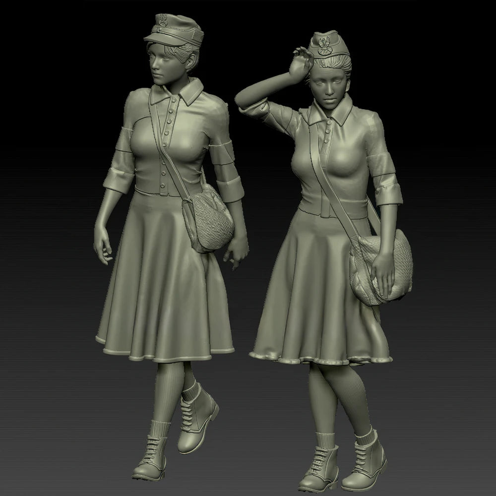 1/35 WWII Polish Nurses, 2 Figures, Resin Model Figure Kit, Unassembled and Unpainted