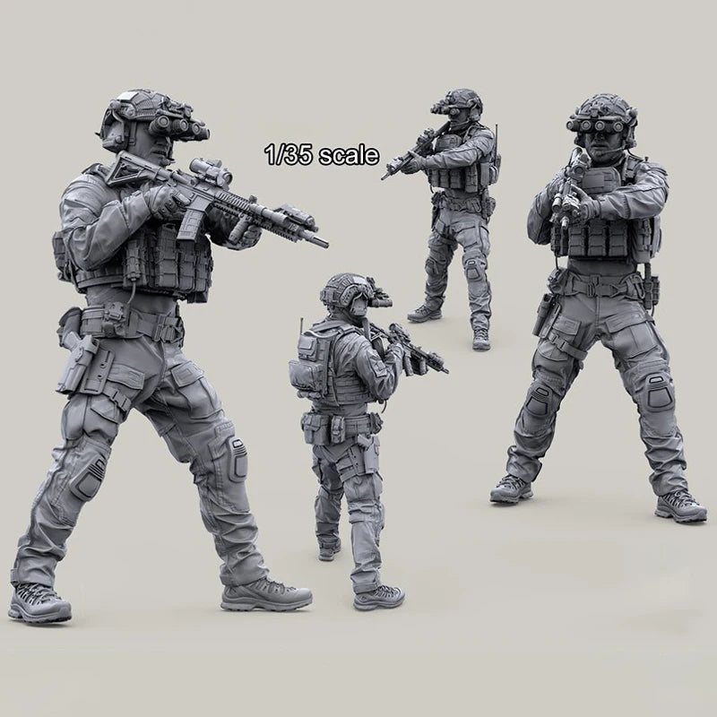 1/35 Modern Sci-Fi Power Armor Soldiers Combat Ready Squad, 9 Figures, Resin Model Figure Kit, Unassembled and Unpainted