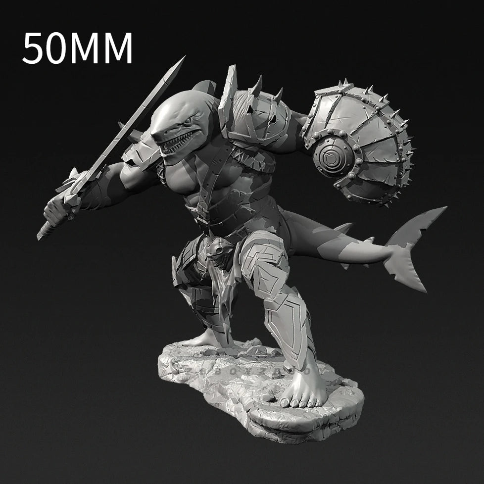 50mm Shark Monster Warrior, Resin Model Creature Kit, Fantasy Theme, Unassembled and Unpainted
