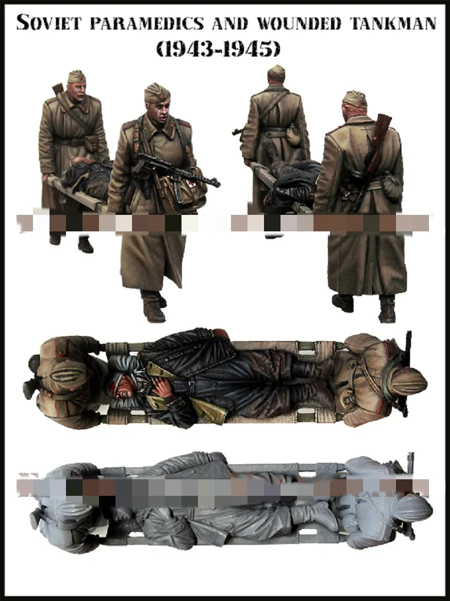 1/35 WWII Soviet Paramedics & Injured Tanker, 3 Figures, Resin Model Figure Kit, Unassembled and Unpainted
