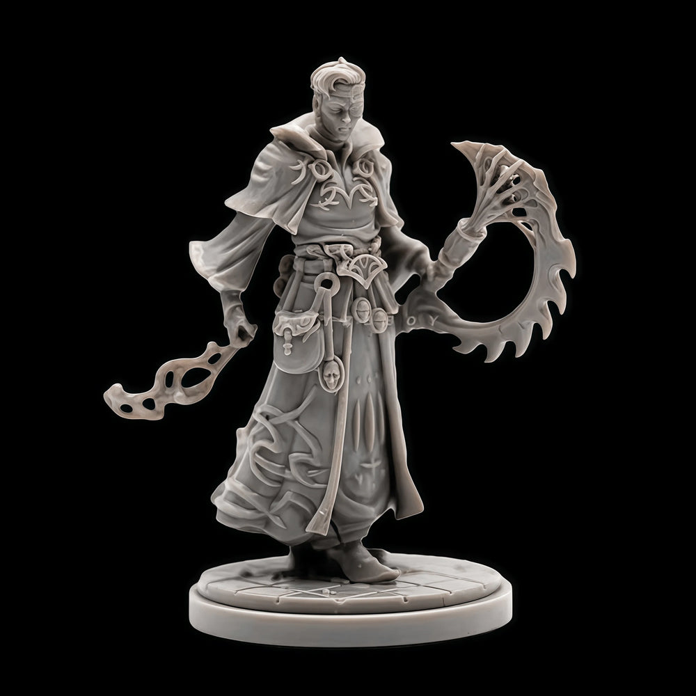 38mm Sorceress with Dual Staffs and Ornate Robes, Resin Model Figure Kit, Fantasy Theme, Unassembled and Unpainted