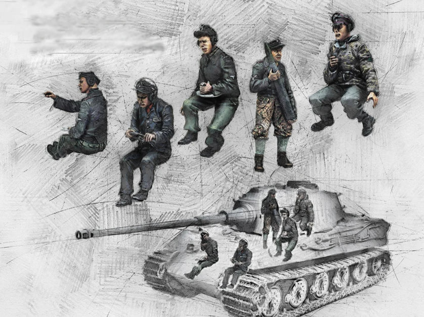 1/35 WWII Soviet Infantry Squad with Tank, 6 Figures, Resin Model Figure Kit, Unassembled and Unpainted