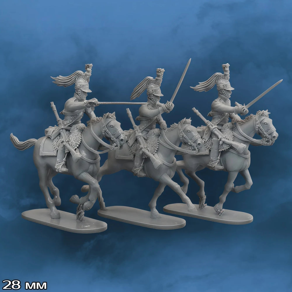 28mm Napoleonic French Dragon Cavalry, 3 Figures, Resin Model Figure Kit, Unassembled and Unpainted