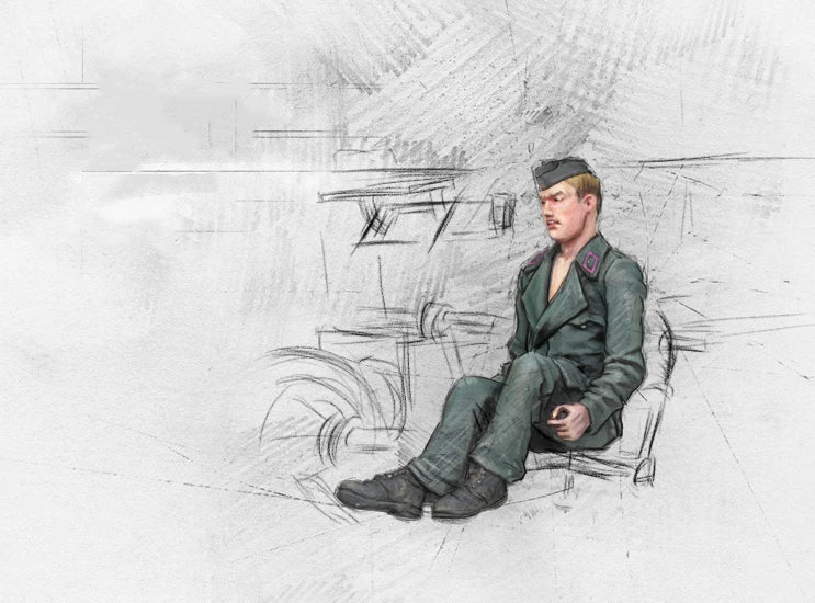 1/35 WWII Soldier Seated, Resin Model Figure Kit, Unassembled and Unpainted