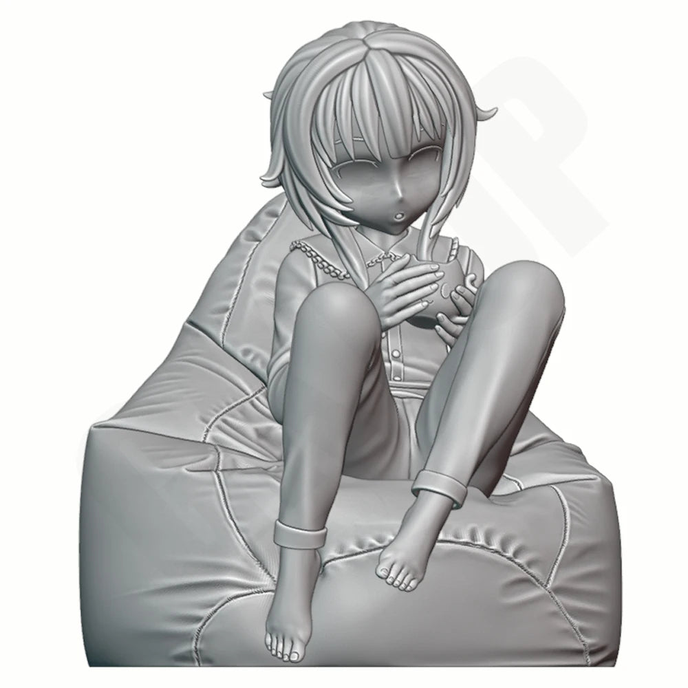 1/24 Gaming Girl with Cat, Resin Model Figure Kit, Anime Theme, Unassembled and Unpainted