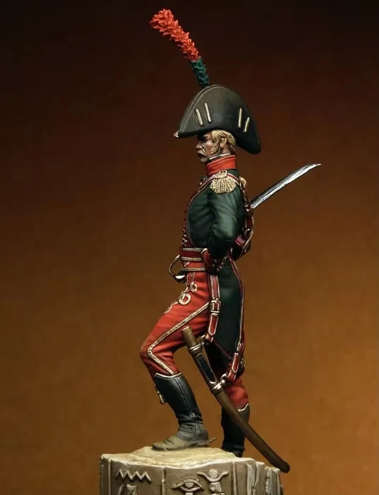 1/24 Napoleonic Officer in Red Breeches with Plumed Bicorne, Resin Model Figure Kit, Unassembled and Unpainted