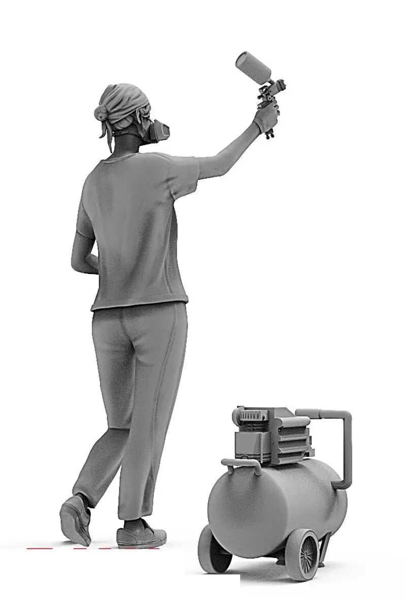 1/35 Female Photographers with Robot Companions, 5 Figures, Resin Model Figure Kit, Unassembled and Unpainted