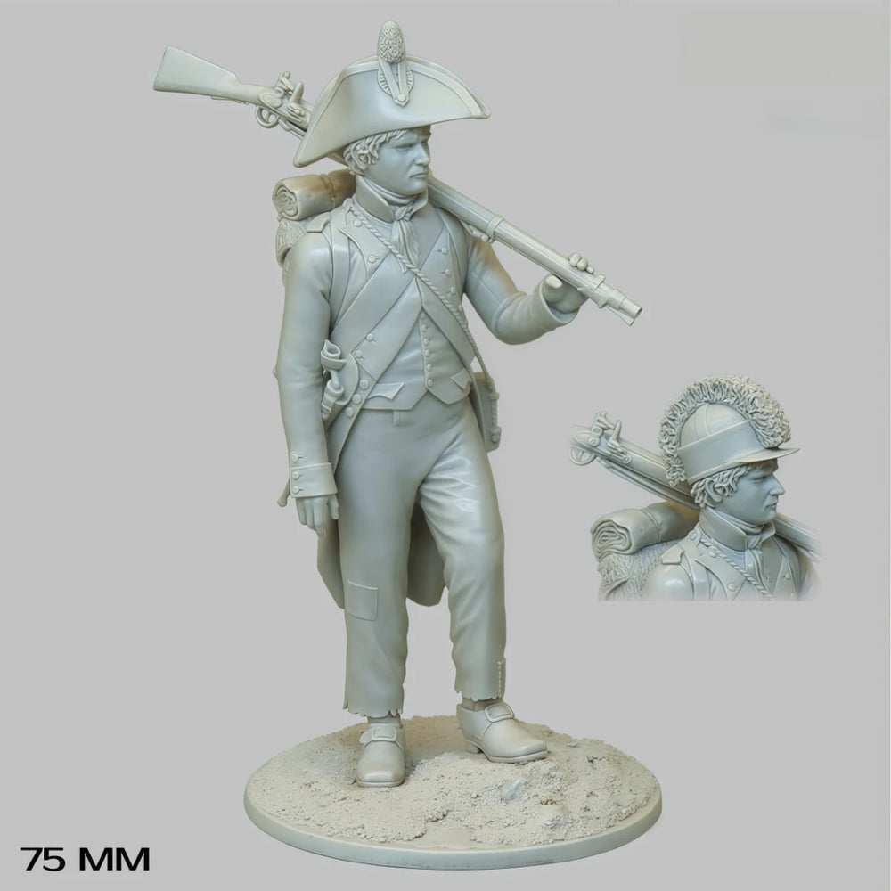 75mm Napoleonic 17th Century French Musketman, Resin Model Figure Kit, Unassembled and Unpainted