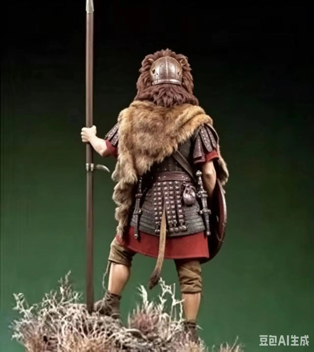 1/24 Lion-Headed Barbarian Warrior with Spear, Resin Model Figure Kit, Fantasy Theme, Unassembled and Unpainted