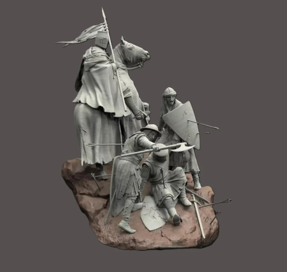 1/24 Medieval Crusader Warriors, 4 Figures, Resin Model Diorama Kit, Unassembled and Unpainted