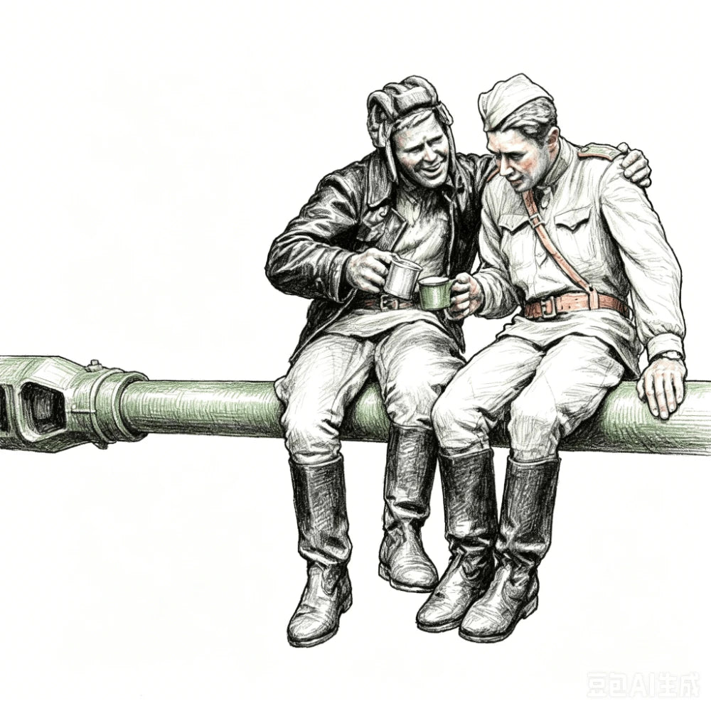 1/35 WWII German Panzer Crew on Gun Barrel, 2 Figures, Resin Model Figure Kit, Unassembled and Unpainted