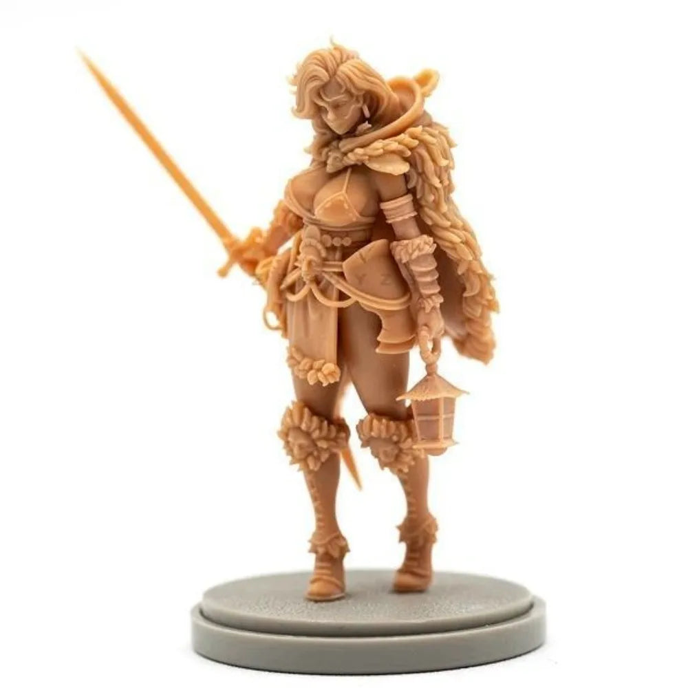 38mm Ornate Armored Warrior with Sword and Lantern, Resin Model Figure Kit, Fantasy Theme, Unassembled and Unpainted