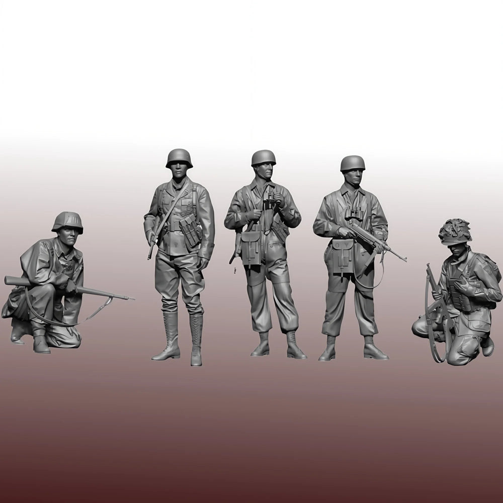 1/35 WWI British Infantry Section Advancing with Machine Gun, 5 Figures, Resin Model Figure Kit, Unassembled and Unpainted
