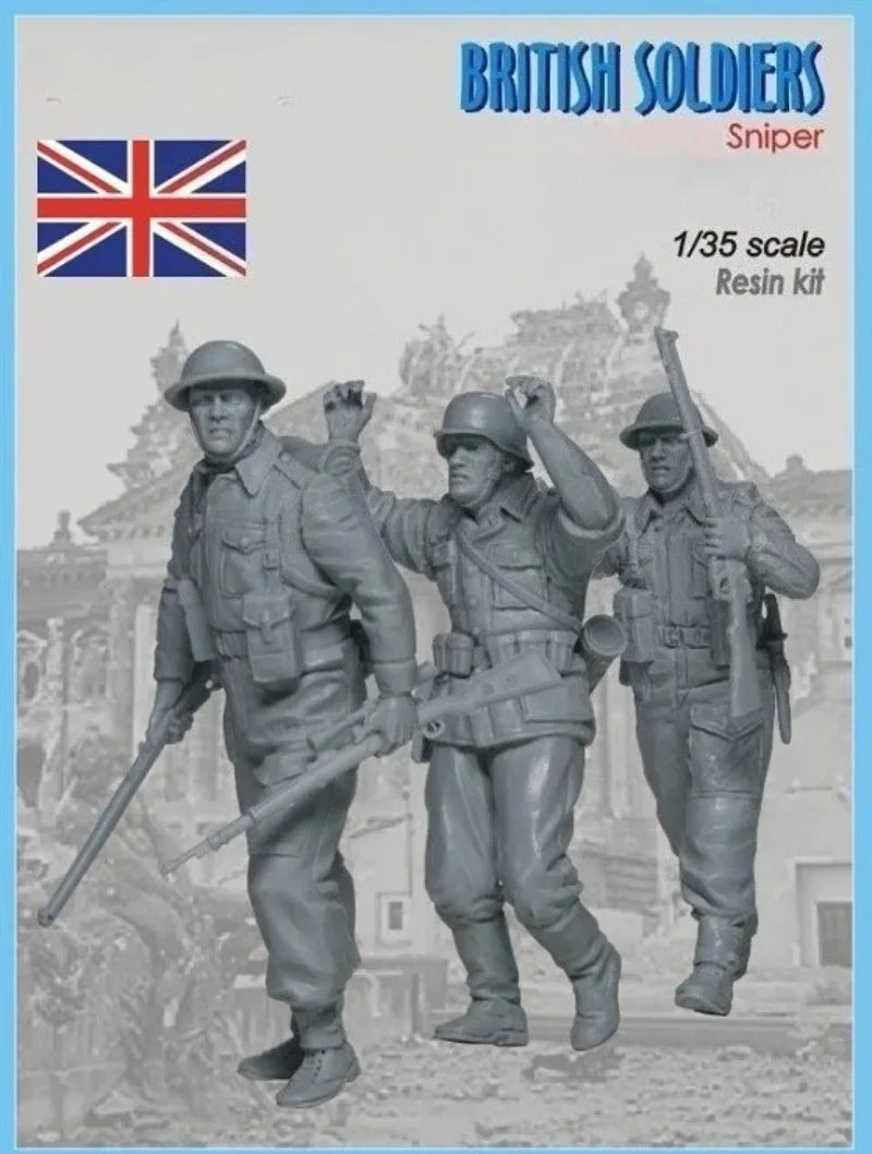 1/35 WWII British North Africa, 3 Figures, Resin Model Figure Kit, Unassembled and Unpainted